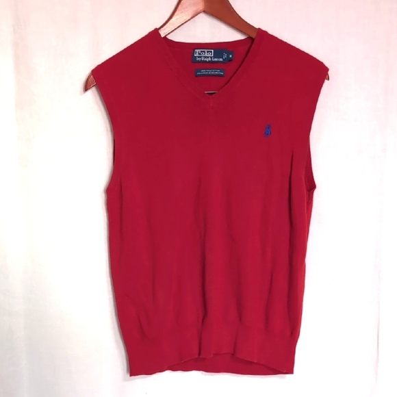 Polo Ralph Lauren Red Pima Cotton Sweater Vest Size Medium - Picture 1 of 5